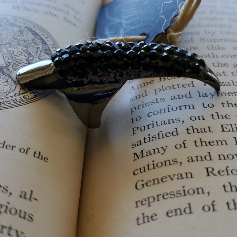 Black crystal claw ring